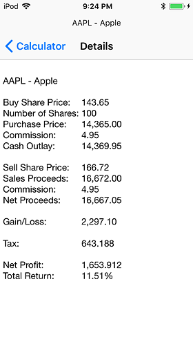 A details view is available to show the calculation line items and subtotals.